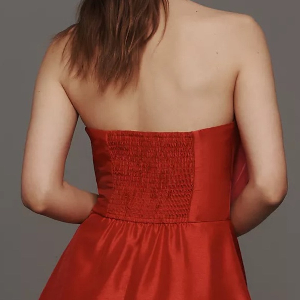 Anthropologie Hutch Strapless Heart Bodice Red Pink Satin Maxi Dress 6 NWT - Picture 6 of 10